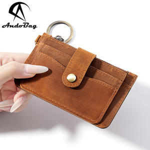AndoBag Porte-cartes européen en cuir Crazy Horse, portefeuille court, porte-identité, petite pochette à fermeture éclair, porte-clés portable KB57 - Product Image 1