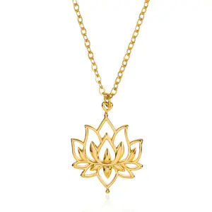 Yoga Lotus Liontin Kalung Mode 316L Baja Nirkarat Kalung Sublimasi Perhiasan Bunga Teratai Kalung untuk Wanita Gadis