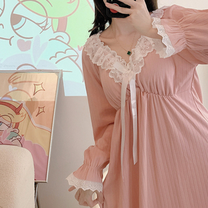 <span class=keywords><strong>Camicia</strong></span> <span class=keywords><strong>da</strong></span> <span class=keywords><strong>Notte</strong></span> Elegante Casual <span class=keywords><strong>da</strong></span> Donna in <span class=keywords><strong>Cotone</strong></span> con Pizzo e Maniche Lunghe, Pigiama Staccabile Morbido per Primavera e Autunno con Imbottitura sul Petto - Product Image 5
