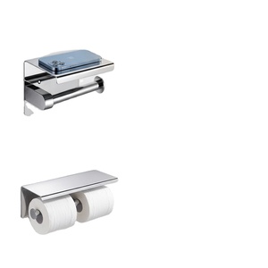 Porte-papier toilette mural double rouleau moderne avec étagère, en acier inoxydable 304, rectangulaire, minimaliste, accessoire de salle de bain - Product Image 1