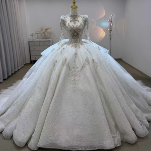 Vestidos de Novia Lsjj120 con Cuentas, Personalizados, de Manga Larga, Estilo Princesa, Largos hasta el Suelo, con Cola de Corte, Jancember - Product Image 1