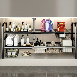 Organizador de Dos Niveles Expandible para Debajo del Fregadero, Estante de Almacenamiento de Acero al Carbono Ajustable, OEM/ODM Vietnam - Product Image 1