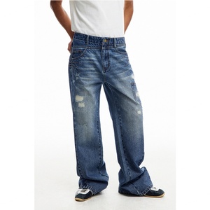 Custom Ripped Denim Pants Washed Fashion Casual <b>Trousers</b> for <b>Men</b> 100% Cotton High Quality Baggy Straight Fit <b>Men's</b> <b>Jeans</b> - Product Image 2