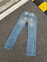 Jean en denim vintage pour homme, coupe droite, bleu délavé, de haute qualité, avec patchs et déchirures, 100% coton, style urbain