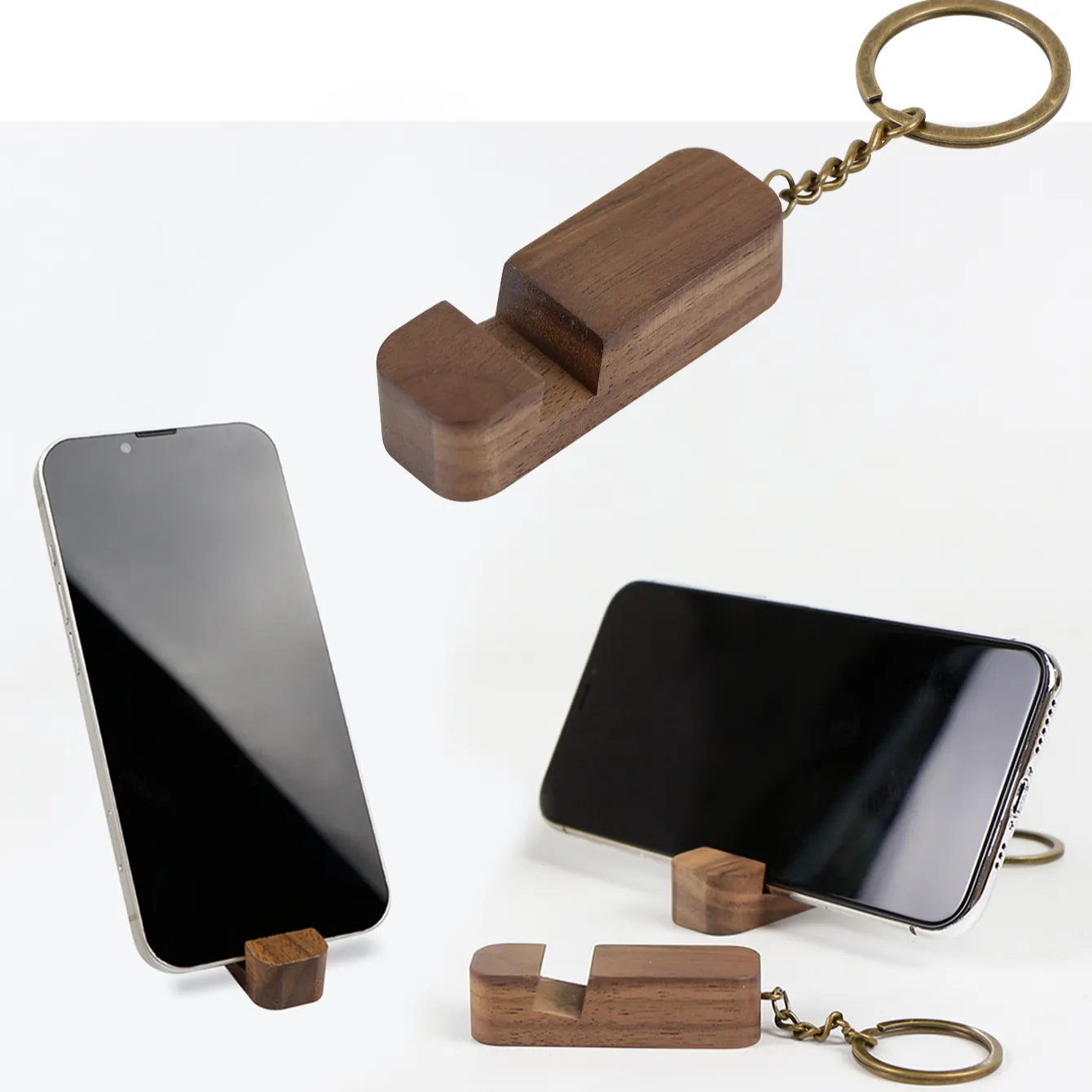 월넛 나무 인기있는 키 체인 전화 홀더 키 홀더 레이저 빈 프로모션 키 체인