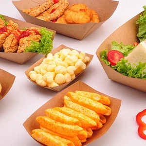 Kağıt tepsiler tek kullanımlık Kraft kağıt karton gıda tekne tepsi Fast Food Materiel Hotdog tatlı sert kutuları aperatifler kuşe kağıt KW 300g - Product Image 2