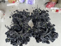 Rangkaian Bunga Mawar Sutra Hitam F211, Buket Bunga Tiruan, Untaian Bunga untuk Dekorasi Dinding Lorong Pesta Pernikahan