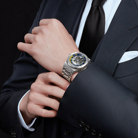 Montres mécaniques professionnelles en promotion avec boîtier transparent en acier inoxydable, cadran de 42 mm, résistance à l'eau de 50 m
