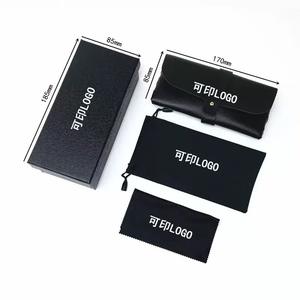 Estuche de Cuero para Gafas 185x85mm, Caja Rectangular Rígida con Bolsa de Tela, Diseño Negro Sólido, Verano 2024 - Product Image 2