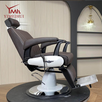 Fauteuil de Barbier Commercial Vintage avec Revêtement à Rayures Verticales, Cadre Robuste, Relevage Hydraulique et Inclinaison pour Salon de Coiffure Homme