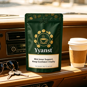 Café Instantáneo Orgánico en Polvo con Mezcla de Raíces de Plantas, 10 Sobres Individuales Desechables de 10g, Bolsa Reutilizable Verde Oscuro con Impresión Personalizada - Product Image 3