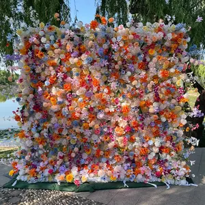 8ft * 8ft panneau floral coloré enrouler tissu fleur mur rideau 8x8feet fleur artificielle mur mariage Salon toile de fond décoration