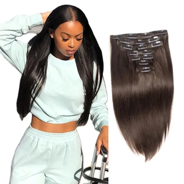 Easy wearing brazilian clip in extensions cuticle aligned human straight hair, virgin human hair vendors clip in hair extension