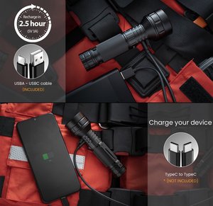 2024 bán buôn thiết kế mới mạnh mẽ nhất 2100lumen <span class=keywords><strong>LED</strong></span> USB sạc an ninh Đèn pin <span class=keywords><strong>Torch</strong></span> ánh sáng - Product Image 5