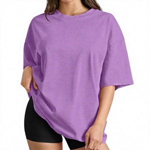 Oversized Plus Size Women's T-Shirt Solid Purple 100% Cotton Crew Neck Short Sleeve Loose Fit Regular Length Jersey Fabric - Product Image 1