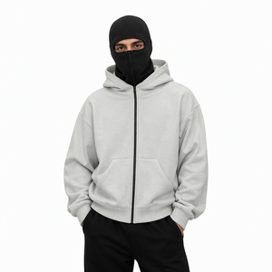 Balaclava Zip up <strong>Hoodie</strong> <strong>Face</strong> Mask Hooded Oversized Heavyweight Fleece Streetwear Hip Hop Zipper Hoodies Custom Logo Wholesale - Product Image 2