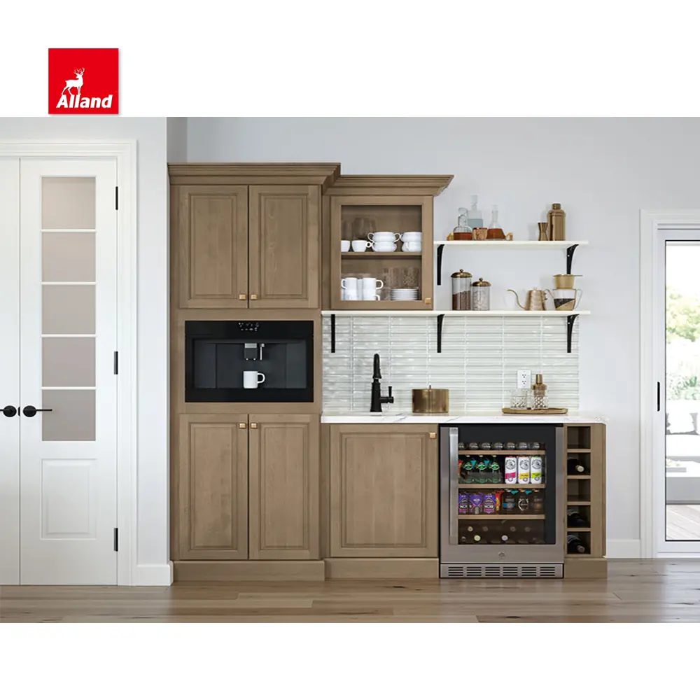Allandcabinet Armários de cozinha em forma de I shaker modular Madeira maciça Maple com porta de armário elevada