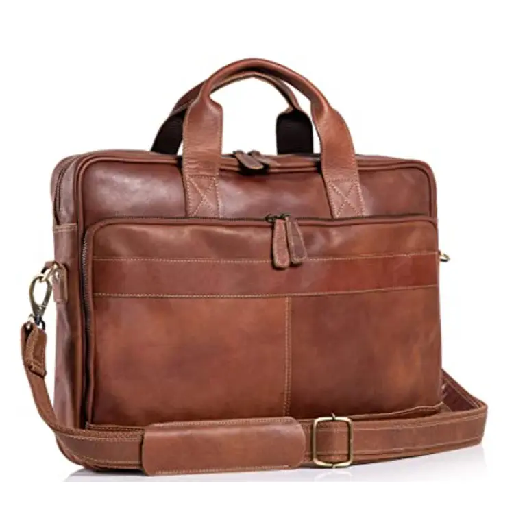 Men Vintage Travel 17 inch laptop Briefcase Shoulder Bags Leather Messenger Bag