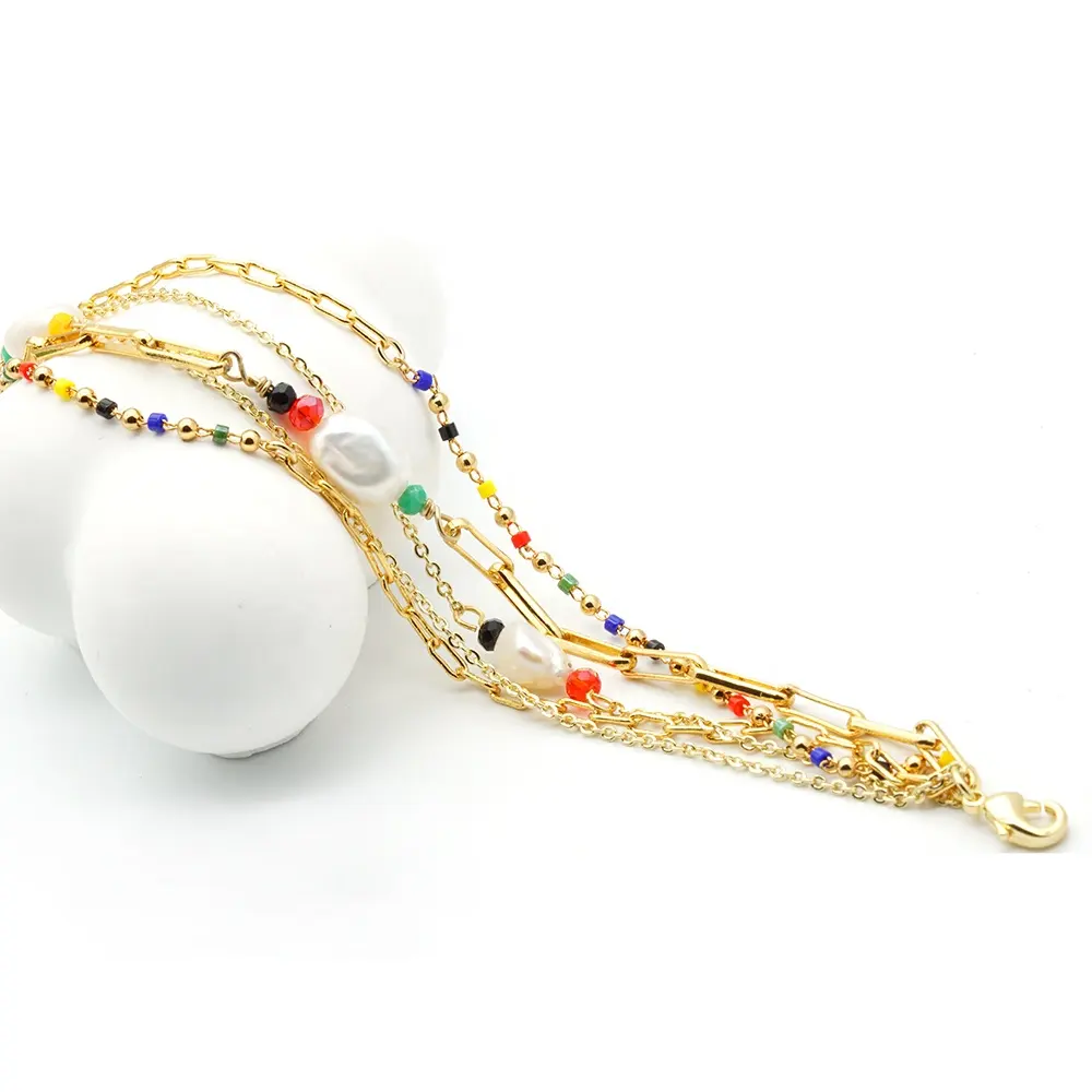Parure de collier en or 18K plaqué or multicouches, collier de perles pour femmes Boho