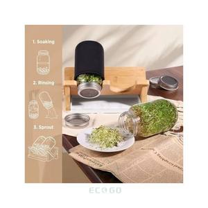 Kits de germination pour bocaux Mason à large ouverture en bambou Moso écologique et durable, avec support en bambou et couvercle en acier inoxydable, grande capacité alimentaire - Product Image 5