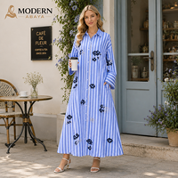 Robe Abaya Longue à Manches Longues pour Femme, Broderie de Paillettes à Rayures Verticales Bleues, Robe Maxi Modeste, Marque Privée OEM