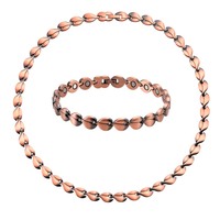 Ensemble de bijoux en cuivre pur magnétique, collier et bracelet vintage à maillons en forme de feuille, bijoux bien-être pour hommes et femmes