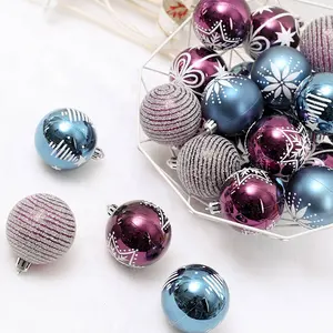 Factory Customized Plastic Ball Christmas Ornaments 6 cm Purple and Blue Christmas tree Decoration Shiny Christmas Ball