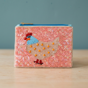 Porte-monnaie en forme de poulet brodé de sequins et de perles, sac à fermeture éclair, accessoire de mode pour usage quotidien - Product Image 3
