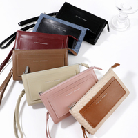 Dompet Koin Wanita Baru Bahan PU Tahan Air, Dompet Pendek Warna Kontras, Tas Kartu Multi-Fungsi, Clutch Zipper Cross-Border