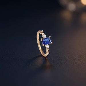 Anillos de Compromiso y Boda Clásicos Elegantes de Latón con Imitación de Rodio, Cristal Azul y Circonita Corte Esmeralda para Mujer, Ideales para Cualquier Ocasión - Product Image 2