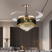 Ventilateur de plafond moderne de luxe avec éclairage, télécommande, moteur DC, 4 pales, source LED, corps en plastique ABS, 6 vitesses, faible bruit, intensité variable