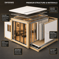 Casa Contenedor Expandible de Diseño Moderno y Lujo, Casa Modular Prefabricada de 20 pies, Ventanas Grandes de Vidrio, Uso en Villas y Hoteles, Garantía de 5 Años
