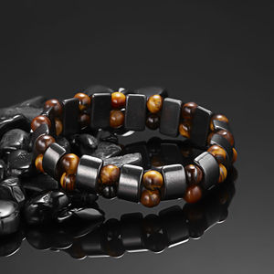 <b>Men's</b> Tiger Eye <b>Bracelet</b> Black Gallstone Elastic Geometric <b>Beaded</b> Jewelry Gift for <b>Men</b> - Product Image 3