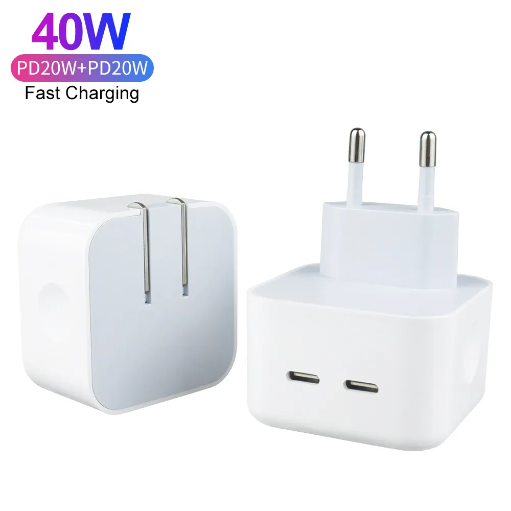 Dual USB Type C Adapter 20W 35W 40W Mobile Phone Charger US EU Plug Wall Charger For iPhone Android Smart Phone