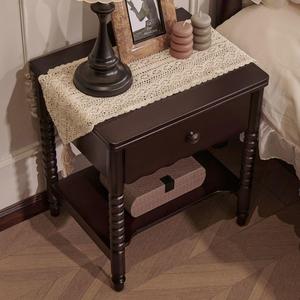 French Style Vintage Solid Wood Nightstand With <b>Storage</b> Drawer Bedroom Furniture - Product Image 3