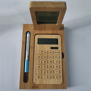 Năng lượng mặt trời Máy tính tre Máy tính để bàn máy tính đặt đồng hồ hiển thị nhiệt độ và độ ẩm 10 chữ số máy tính năng lượng kép - Product Image 5