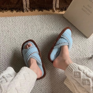 XIXITIAO Pantuflas Retro de Bloques de Color <span class=keywords><strong>para</strong></span> Mujer, con Tira Cruzada, Antideslizantes de TPR, Forro Cálido de Felpa, Zapatos de <span class=keywords><strong>Casa</strong></span> <span class=keywords><strong>para</strong></span> Interiores, Venta al <span class=keywords><strong>por</strong></span> Mayor - Product Image 4