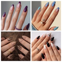 Ongles artificiels longs en forme d'amande, imperméables, réutilisables, en gel souple, design de marque personnalisé, ongles press-on de luxe noirs et rouges