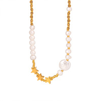 Collier en Chaîne de Perles d'Eau Douce en Acier Inoxydable Plaqué Or 18K pour Femmes, Bijoux Imperméables, Cadeau