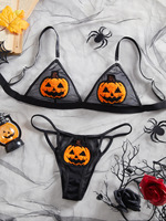 Bikini citrouille sexy pour femme Anime Devil Cosplay Costume Halloween Lingerie Goth Harness Ensemble soutien-gorge et culotte