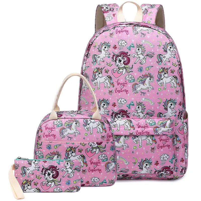 Birincil okul çantası s kız çocuk sırt çantaları karikatür moda Unisex Schoolbag sırt çantası 3 parça okul çantası çanta seti Sneakers çantası