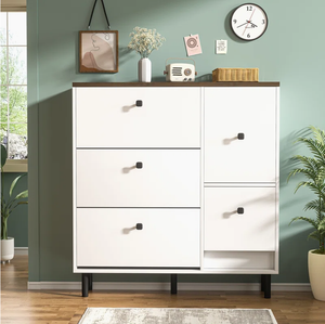 Armoire à <span class=keywords><strong>chaussures</strong></span> cachée avec 3 tiroirs à rabat Armoire à <span class=keywords><strong>chaussures</strong></span> autoportante Couloir Salon <span class=keywords><strong>Commode</strong></span> à <span class=keywords><strong>chaussures</strong></span> avec siège pliable - Product Image 1