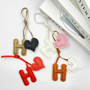 Custom Heart Shape Leather Bag Charm Car Pendants H Initial Letter <b>Alphabet</b> Keyring Leather Keychain Accessories - Product Image 2