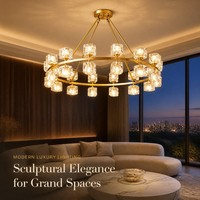 Lustre moderne en cristal doré, luminaire suspendu rond en forme d'anneau pour salon, salle à manger, hall d'hôtel