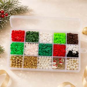 Kit de Arcilla Polimérica para Hacer Pulseras, Cuentas Heishi Planas y Redondas con Dijes de Muñeco de Nieve y Santa Claus para Navidad - Product Image 1