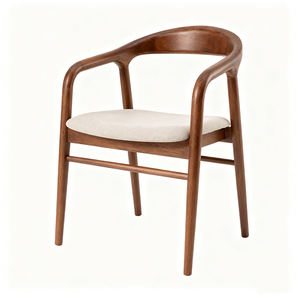 Silla de Comedor Moderna Minoda de Madera Maciza Natural con Asiento de Cuerda Tejida y Reposabrazos Curvos para Cocina, Sala de Estar y Oficina, Logotipo Gratuito - Product Image 4