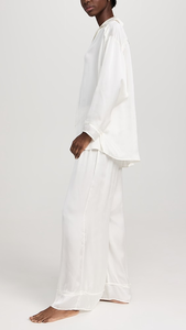 <span class=keywords><strong>Pigiama</strong></span> di Lusso in Raso di Seta <span class=keywords><strong>Bianco</strong></span> per Donne Taglie Forti, Set Due Pezzi Casual con Maniche Lunghe e Colletto - Product Image 3