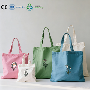 Bolsa de Lona de Algodón con Diseño Floral Personalizado, Multicolor, para Llevar al Hombro, para Estudiantes, Universidad, Escuela - Product Image 1