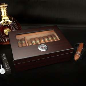 กล่องไม้ใส่ซิการ์แบบวินเทจพร้อมกระจกเครื่องวัดความชื้นกล่องซิการ์ตู้ไม้หรูหราออกแบบได้ตามต้องการ - Product Image 6