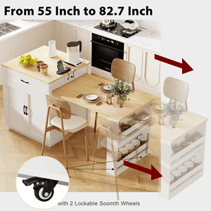 4-6 전원 콘센트 및 저장 디자인을 위한 확장 가능한 식탁과 82.7 인치 주방 섬 장바구니 - Product Image 4